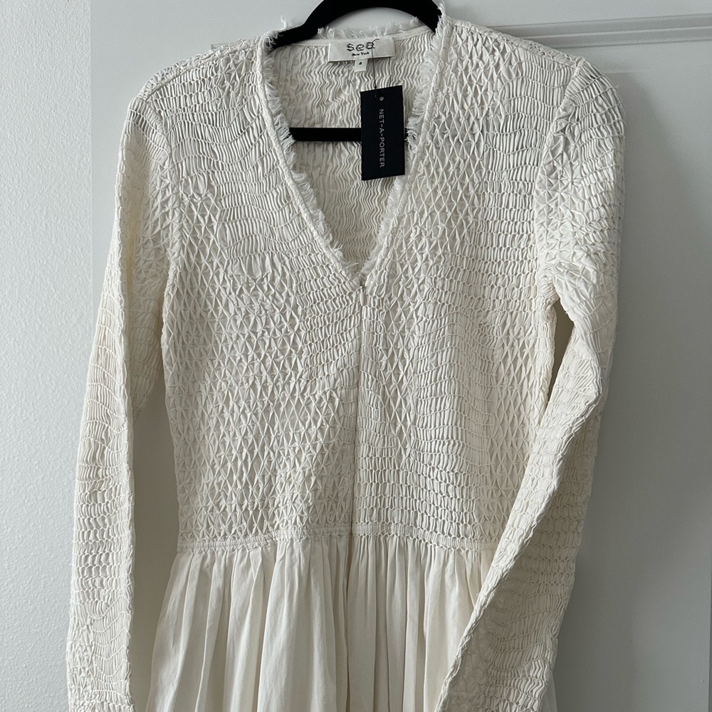 Sea New York Elegant White Long Sleeve Dress